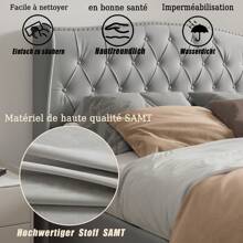 Rosahqnda Upholstered Bed 140x200cm, Double Bed, Hydraulically Adjustable Functional Bed, Bed Frame With Storage Space For Bedroom, Guest Bed, Flannel Grey, Without Mattress - 灰色 - 查看 11