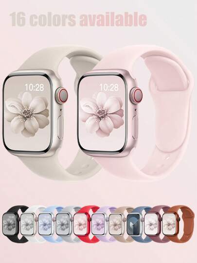 1pc Sports Silicone Watch Band Compatible With Apple Watch, Soft, Comfortable, Waterproof, Rivet Buckle Strap Compatible With Apple Watch Series Ultra/11/10/9/8/7/6/5/4/3/Se, 38/40/41/42/44/45/46/49mm Replacement Strap, Easy To Wear And Adjustable