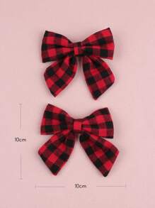2个装女士红黑格子蝴蝶结发夹，休闲日常发饰，情人节礼物 - 彩色 - 查看 3