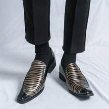 男士切尔西尖头皮鞋，斑马纹拼色乐福鞋，时尚办公室/休闲/正式商务绅士正装鞋