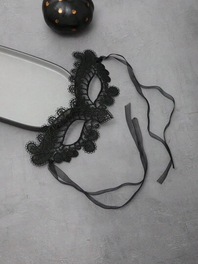 Spetsmask svart, ihålig halvmask i spets, lämplig för broderi av kvinnor, svart ögonmaskstyling lämplig för fest och Halloween-rollspel