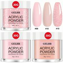 GELHR 3 色装，30g 水晶指甲粉，裸色/红色/粉色闪光粉美甲，适合在家美甲沙龙 DIY，持久 - 彩色 - 查看 9