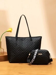 Túi Tote Thời Trang Cho Nữ, Combo Túi Đeo Vai Thêu Dung Tích Lớn, Bao Gồm Túi Đeo Chéo Vai Thêu Và Túi Đựng Máy Ảnh - màu đen - Xem 1