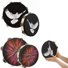 1 pieza Tambor Radiant Dov, Tambor de pandero de 8 pulgadas o 10 pulgadas de doble hilera de cascabeles para adultos, tambor manual de percusión, instrumento musical de percusión para juegos y fiestas - Multicolor - Ver 1