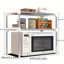 2 Layer Microwave Rack Oven Stainless Steel Detachable Stackable Kitchen Countertop Seasoning Organize Desktop Tableware Shelves Home Sundries Saving Space Storage Holder