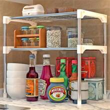 2 Layer Microwave Rack Oven Stainless Steel Detachable Stackable Kitchen Countertop Seasoning Organize Desktop Tableware Shelves Home Sundries Saving Space Storage Holder