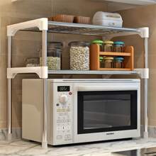 2 Layer Microwave Rack Oven Stainless Steel Detachable Stackable Kitchen Countertop Seasoning Organize Desktop Tableware Shelves Home Sundries Saving Space Storage Holder