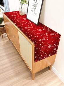 1 件简约圣诞雪花图案亚麻桌旗，适合节日、派对、生日、晚餐、厨房、餐桌装饰、橱柜盖、四季家居装饰 - 彩色 - 查看 14