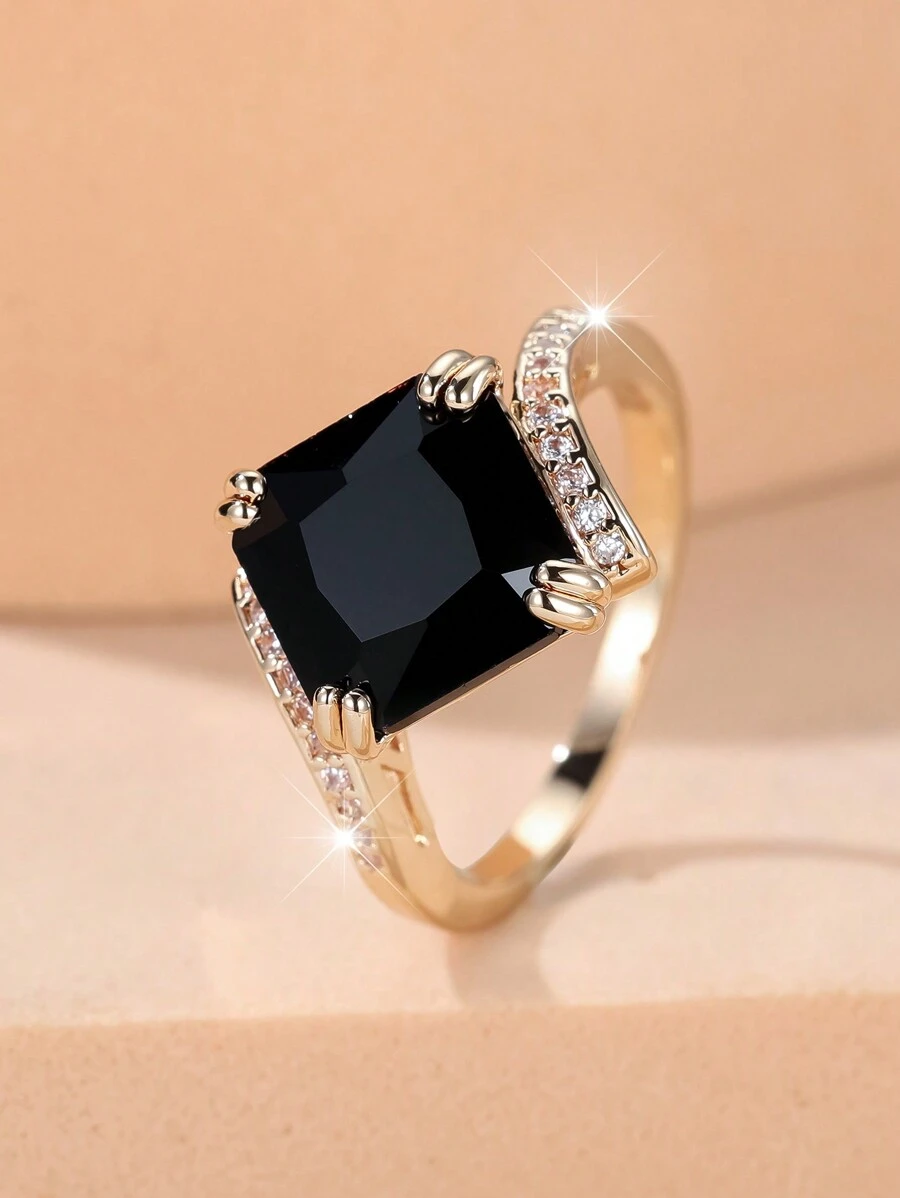 1pc Exquisite Square Cut Black Stone Simple Women's Ring Daily Collocation - ring - View 1