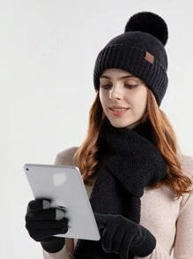3pcs Set: Knitted Hat, Scarf, And Gloves For Women, Made Of Acrylic, Warm Accessory