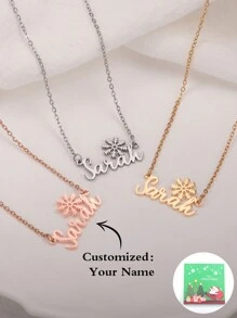1 chiếc vòng cổ mặt bông tuyết khắc tên tiếng Anh, trang sức phụ kiện độc đáo cho Lễ Tạ ơn, Ngày của Mẹ, Ngày lễ tình nhân, Sinh nhật, Kỷ niệm, Tốt nghiệp, Giáng sinh và làm quà tặng cho bạn bè, gia đình - Hộp quà giáng sinh xanh - Xem 12