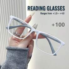 Unisex Reading Glasses, New Square Patchwork Fashion Solid Color, 4 Colors, Spring Leg Square Frame, Suitable For Daily Wear, Sports, Anti-Slip, Computer Use, Comfortable Reading, Anti-Eye Fatigue, Convenient Portable Design Fits Various Face Shapes, White Gray, Black Purple, Tea Color, Blue Red, Multiple Colors Available, 7 Diopter Options - Transparent - View 20
