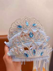 1 pezzo Copricapo a corona con fiocchi di neve blu per ragazze, accessorio per capelli da principessa di Frozen