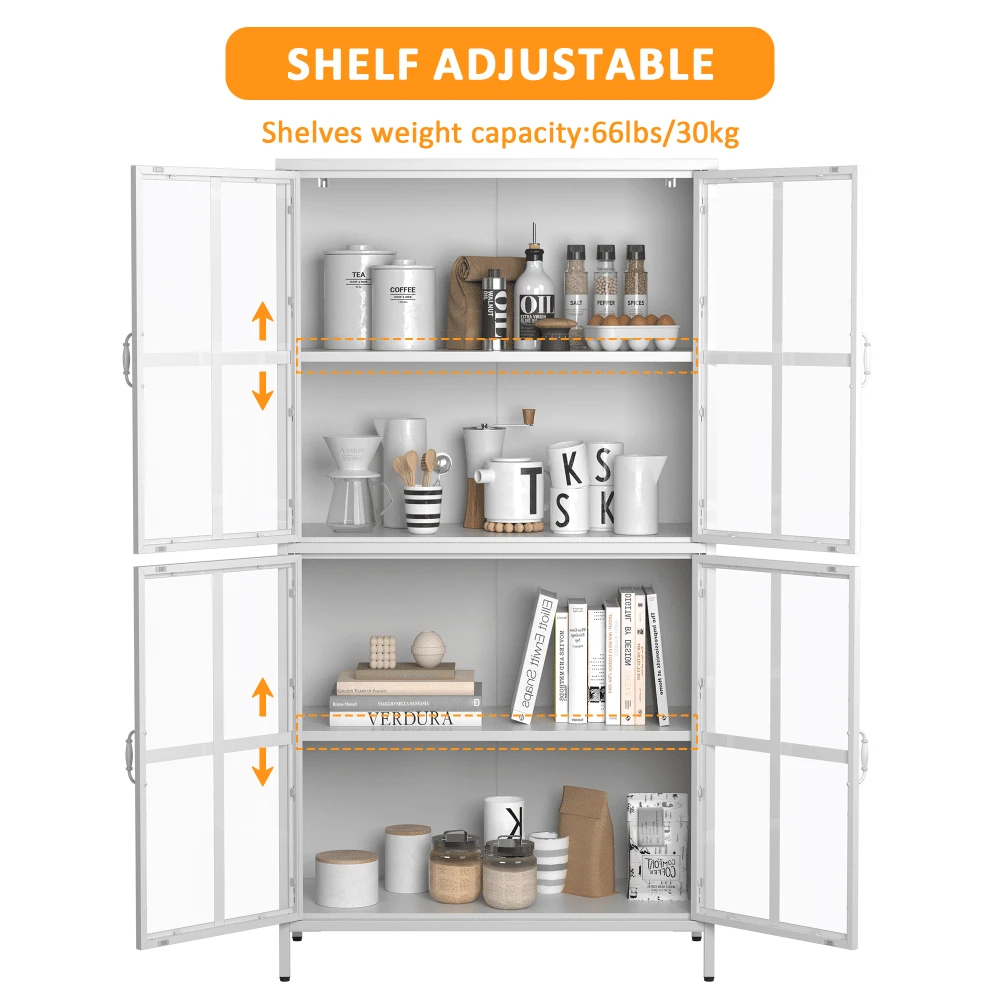 Premium Black Metal Storage With Tempered Glass Doors