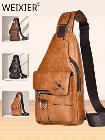WEIXIER Men's Sling Bag, Crossbody Bag, Shoulder Bag, Waist Bag, Sports Bag, Handbag, Wallet. Made Of PU Material. Multi-Layer And Multi-Pocket Design. Adjustable And Detachable Shoulder Strap. Water-Resistant Crossbody Bag. New Casual Minimalist Fashion Bag, Suitable For Work, School, Travel, Commuting, Shopping. A Great Gift For Boyfriend, Family, Friends. Side Bag Cowboy Vintage