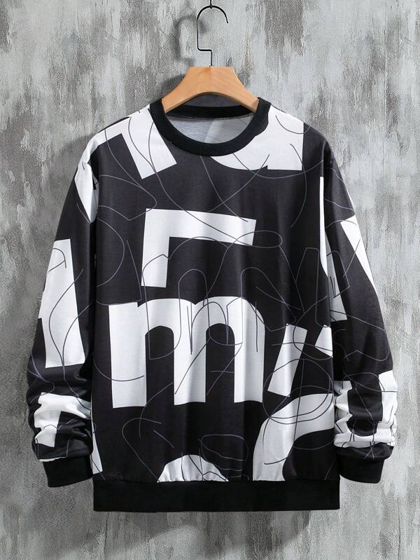 Sweat-shirt décontracté d'homme à col rond avec imprimé lettres, printemps/automne