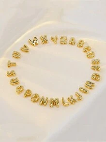 MECYLIFE 1 件时尚微镶嵌锆石飞机和 26 个字母首字母吊坠项链 - 金黃色 - 查看 8