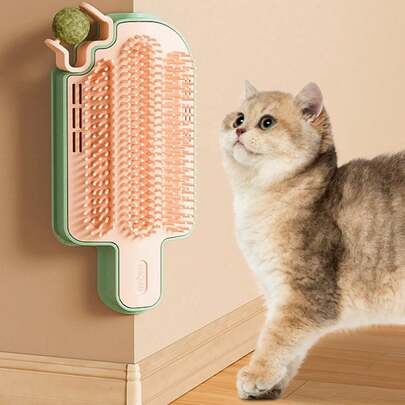 1pc Ice Cream Shaped Scratching Pad With Teaser Wand, Cat Grooming Brush, Stick-On Wall/Furniture Scratch Toy