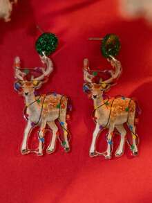 1 对创意个性化亚克力彩色驯鹿造型耳环，适合女性在圣诞节佩戴 - 多色 - 查看 9