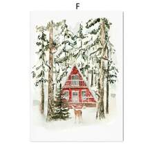 1 幅绘画墙艺术圣诞节农舍图片森林鹿林地海报和印刷品冬季帆布画家居装饰无框架 - 彩色 - 查看 22