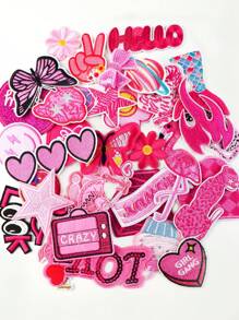 36pcs Pink Butterfly, Hat, Diamond, Flamingo, Heart, Leopard Pattern Patches, Cute Cartoon Style Iron On/Sewing On Patches For DIY Clothing, Bags, Hats - Multicolor - View 6