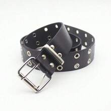 1pc Women's Black Y2K Style Double Row Hole Belt With Eyelets, Suitable For Jeans Decoration, And Unique Design, Perfect For Everyday Wear