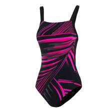 Speedo Women's AmberGlow Body Shaping Print One-Piece Swimsuit Women's Tummy-Slimming Adjustable Straps Sports Training Swimsuit Comfortable Elastic Casual One-Piece Swimsuit 8-13511G705 - Navy/Flame Blue - View 3