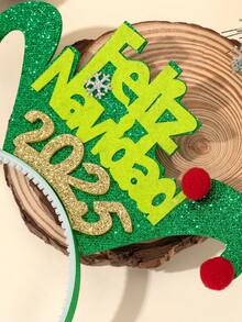 1 件女式圣诞绿色闪亮闪光头带带红色毛球，Feliz 圣诞节 2025，圣诞浆果，雪花，鹿角，圣诞派对头带，2025 新年派对头带，时尚女士发饰 - 彩色 - 查看 3