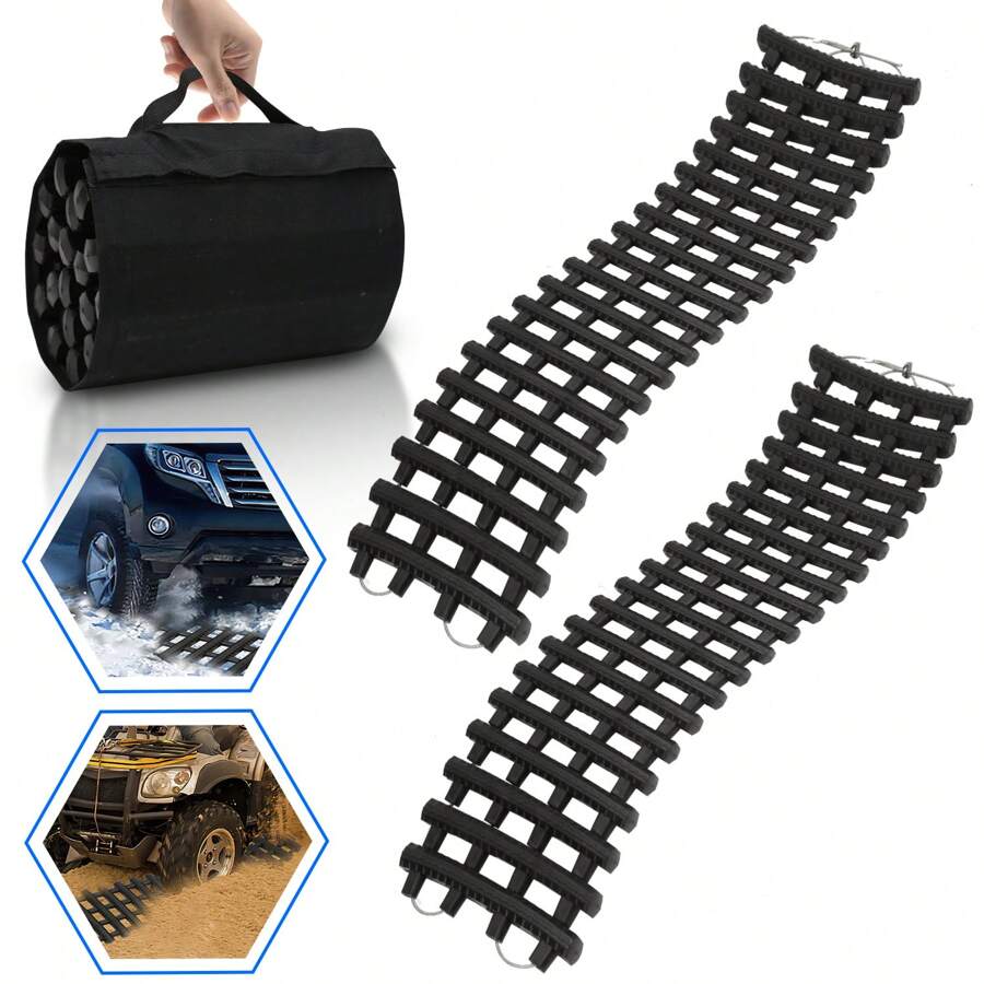 Cecaylie 2 Stück Anfahrhilfe max.3.5t Sandbleche 80cm PKW LKW Traktionsplat - Schwarz - Übersicht 1