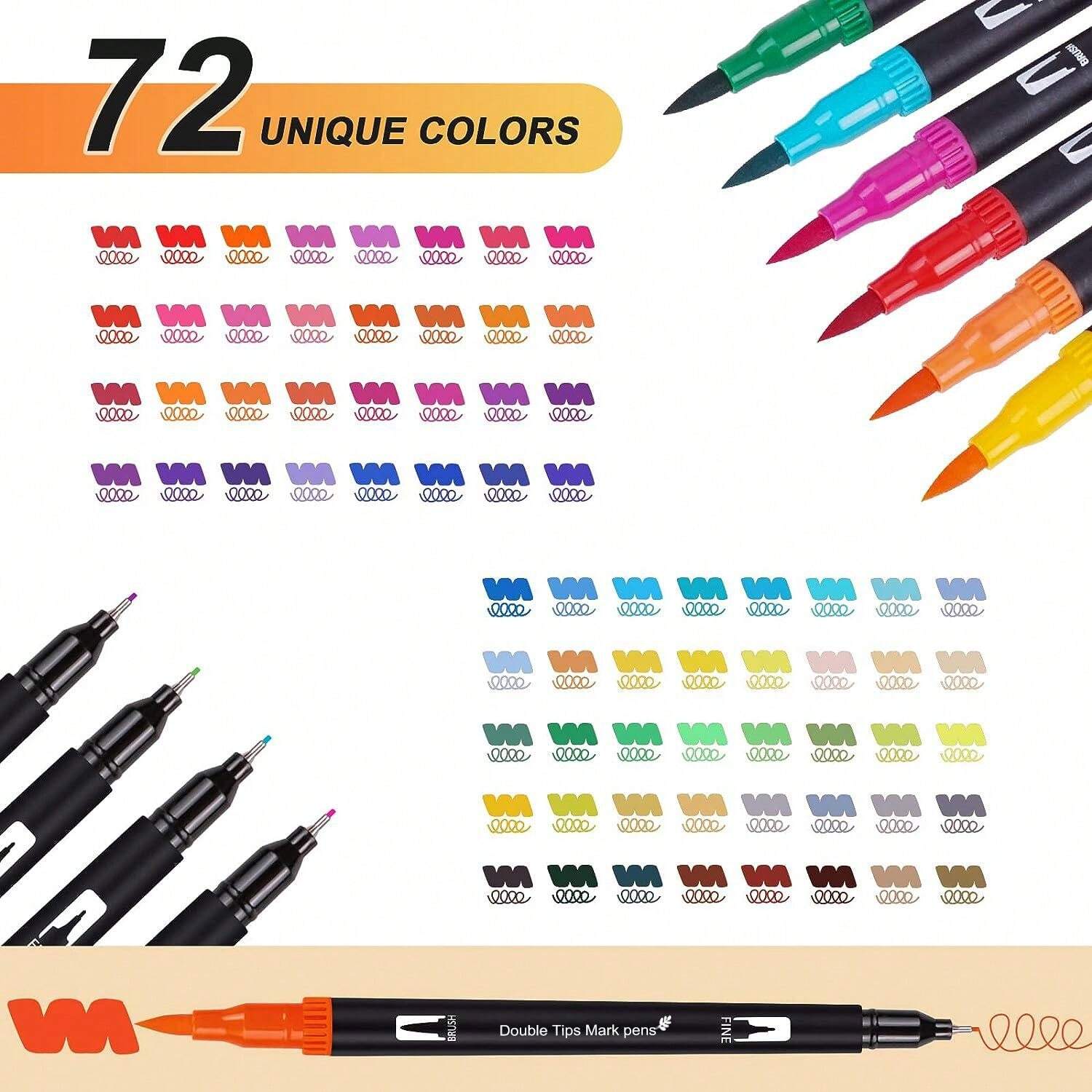 72 Colors Dual Tip Brush Pens With Brush Tip And Fine Tip For Artists