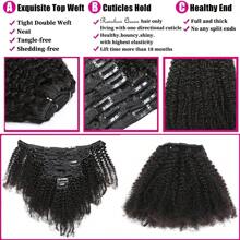 BINF African American Afro Kinky Curly Clip Ins Hair Extension Human Hair 8Pcs/Set 120 Gram With 20 Clips Brazilian Curly Clip In Hair Extensions Real Natural Human Hair Afro Kinky Curly Virgin Hair Clips In For African Women Full Head Kinky Curly Human Hair Clip Ins Extension Double Weft Curly Clip Ins Human Hair - Natural Black - 查看 6