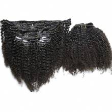 BINF African American Afro Kinky Curly Clip Ins Hair Extension Human Hair 8Pcs/Set 120 Gram With 20 Clips Brazilian Curly Clip In Hair Extensions Real Natural Human Hair Afro Kinky Curly Virgin Hair Clips In For African Women Full Head Kinky Curly Human Hair Clip Ins Extension Double Weft Curly Clip Ins Human Hair - Natural Black - 查看 5