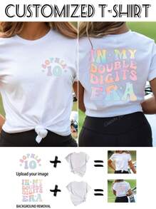 Customized Personalized Photo T-Shirt For Women, Casual & Simple, Spring/Summer, Suitable For Customizing Your Favorite Photos/Selfies/Couples/Family/Pets/Text, Women's Tops, Holiday Gifts, Logos, QR Codes, Studio Uniforms, Team Apparel, Valentine's Day Gifts, Surprise Gifts, Memorial Gifts, Gifts For Her, Birthday Gifts, Leisure & Travel
