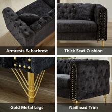 WellMall Luxury Chenille Buttons Tufted Sofa Set For Living Room, Modern Decor Furniture Sectional Sofa With Copper Nail Decoration , 82 Inch 3 Seater Couch And 60 Inch Loveseat With Gold Metal Legs For Apartment, Office - Ghế sofa 3 chỗ ngồi 82 inch màu đen - Xem 8