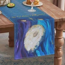 1 件圣诞桌旗，蓝色圣诞桌旗，季节性耶稣冬季厨房餐桌装饰户外家庭聚会 - 藍色 - 查看 3