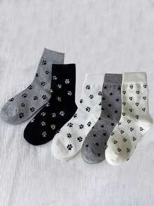 5 đôi tất dài đến bắp chân màu đen trắng xám cho nữ, họa tiết hình bàn chân mèo và trái tim dễ thương, phong cách Hàn Quốc Nhật Bản ngọt ngào, thời trang, đa năng - Nhiều màu - Xem 1