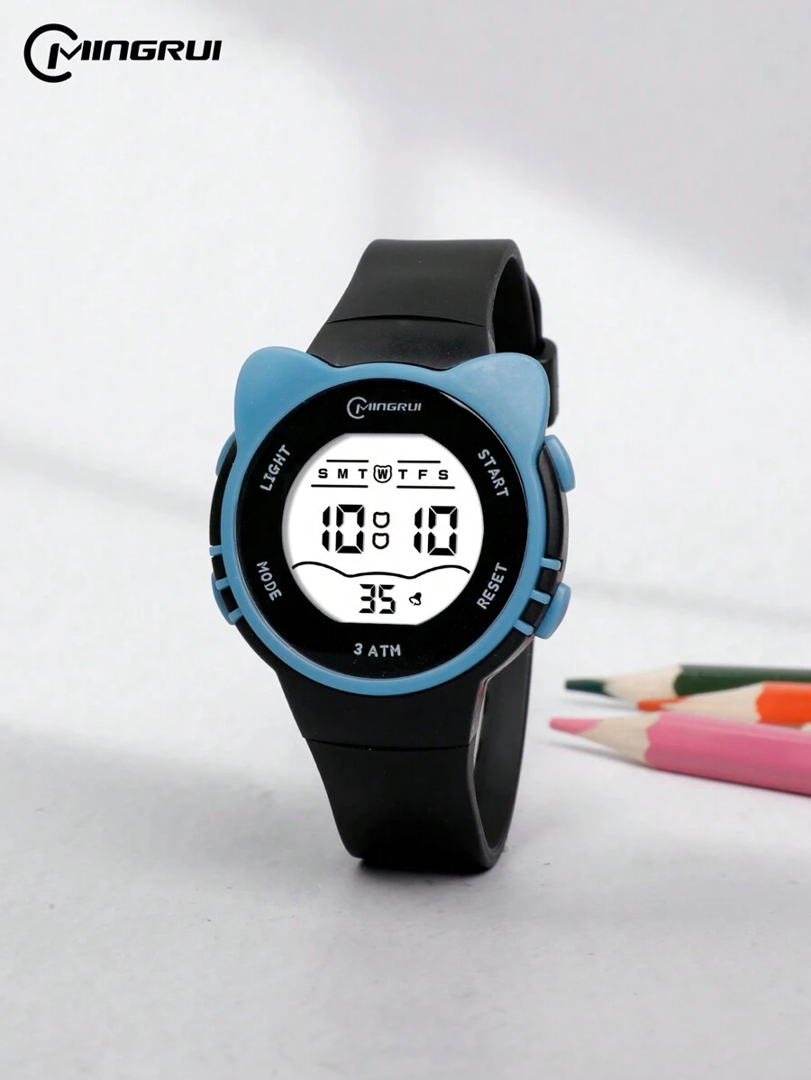 MINGRUI Đồng hồ điện tử trẻ em nhiều màu sắc hoạt hình mèo dễ thương nhân ngày Quốc khánh Ả Rập Xê Út, chống nước 30M, bơi lội, báo thức, hẹn giờ, phát sáng, đồng hồ đeo tay kỹ thuật số, trẻ em, đồ dùng học tập, đồng hồ chống nước - màu đen - Xem 1