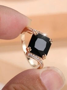 1pc Exquisite Square Cut Black Stone Simple Women's Ring Daily Collocation - ring - View 3