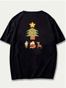 Santa Claus Team T-Shirt Unisex Fashion Blouse Printed Casual - 黑色 - 查看 1