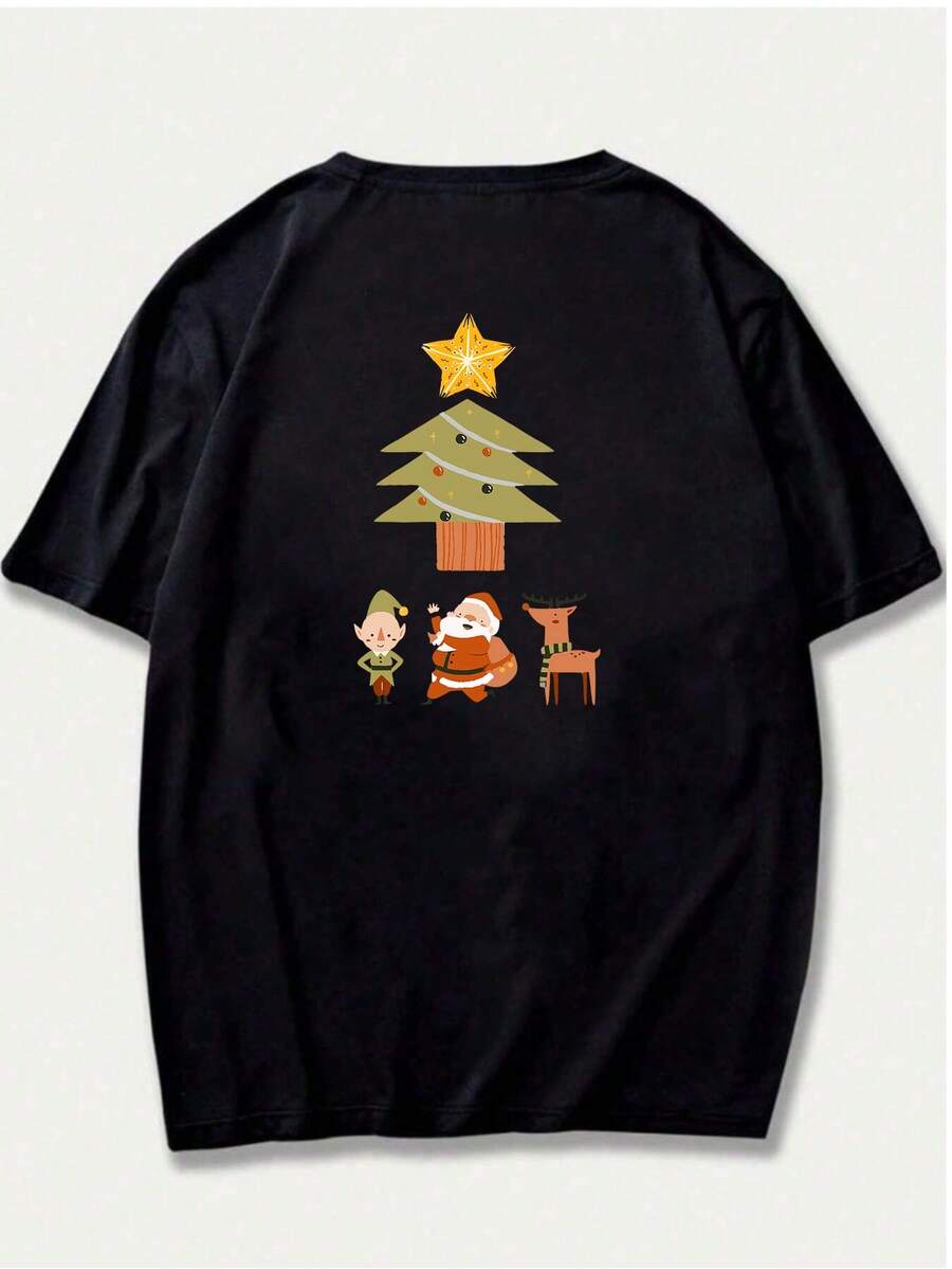 Santa Claus Team T-Shirt Unisex Fashion Blouse Printed Casual - 黑色 - 查看 1