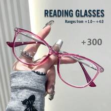 Gafas de lectura unisex, nueva moda con montura de plástico cristalino bicolor con decoración de remaches metálicos, disponible en 3 colores, con bisagras de resorte, aptas para deportes, ordenador y uso diario para aliviar la fatiga ocular, ajuste cómodo para diversos tipos de rostro. Disponible en 7 opciones de dioptrías: rosa, verde, marrón.