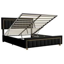 Rosahqnda Lit capitonné 140x200cm avec rangement rabattable, lit fonctionnel hydraulique, cadre de lit en flanelle noire sans matelas - 160 x 200 cm - Noir - Voir 10