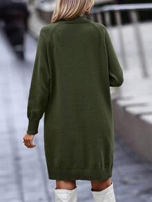 Women's Sweater Dress Crew Neck Long Sleeve Oversized Pullover Sweater Casual Knit Skirt - xanh quân đội - Xem 2