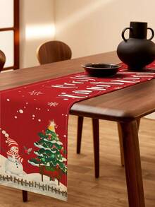 1 件手绘圣诞雪花雪人圣诞树和圣诞配饰刻字图案亚麻桌旗。适用于节日、派对、生日、晚宴、厨房/餐桌装饰、橱柜盖、全年房间装饰和家纺装饰 - 彩色 - 查看 4