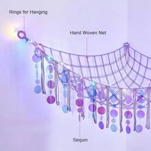 Stuffed Animals Hammock Net Toy Storage Organizer With LED Light (Batteries Not Included), Stuffed Animals Storage Girls Room Decor Wall Hanging With Sequins For Kids Bedroom Nursery Playroom Love Valentine - 紫色 - 查看 5