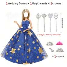1 set de robe de poupée de mode + 1 baguette magique + 1 couronne, pour poupée de 11,5 pouces, cadeau de jouet pour filles (poupée non incluse), cadeau d'Halloween/Thanksgiving/Noël