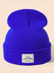 1pc Women's Candy-colored Knitted Hat With Letter Cloth Mark, Suitable For Autumn/winter Daily Wear - Beige - View 5