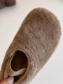 1 双新款儿童舒适百搭毛绒拖鞋，带弹性鞋跟带，适合冬季 - 卡其色 - 查看 5