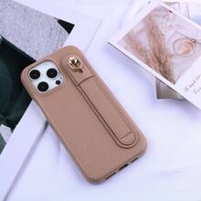 1 Light Brown Luxury Litchi Pattern Wristband PU Leather Phone Case Compatible With IPhone 16 15 14 Plus 13 12 11 Pro Max - Light Brown-003 - View 2