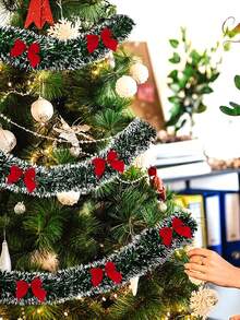 Ghirlanda natalizia da 2 metri, verde scuro con punte ingelate, con 6 fiocchi rossi, decorazioni natalizie per albero e per interni ed esterni, perfette per vacanze, matrimoni e feste, decorazioni per la casa e la stanza, inverno - Multicolore - Visualizzare 4